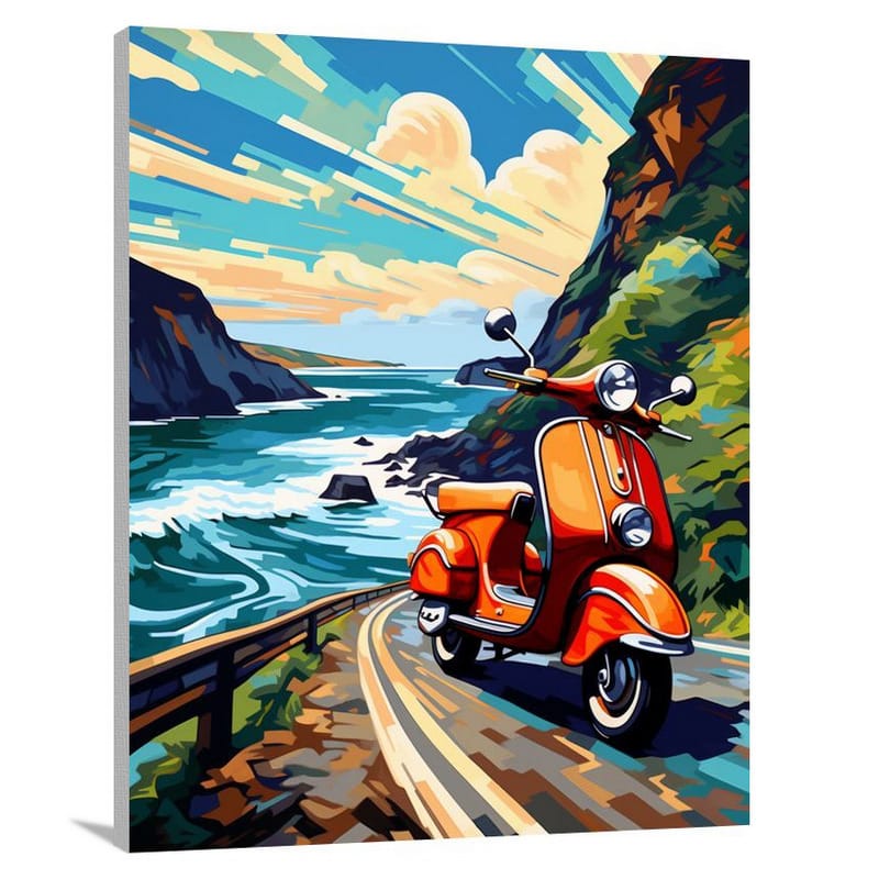 Scooter's Coastal Journey - Pop Art - Canvas Print