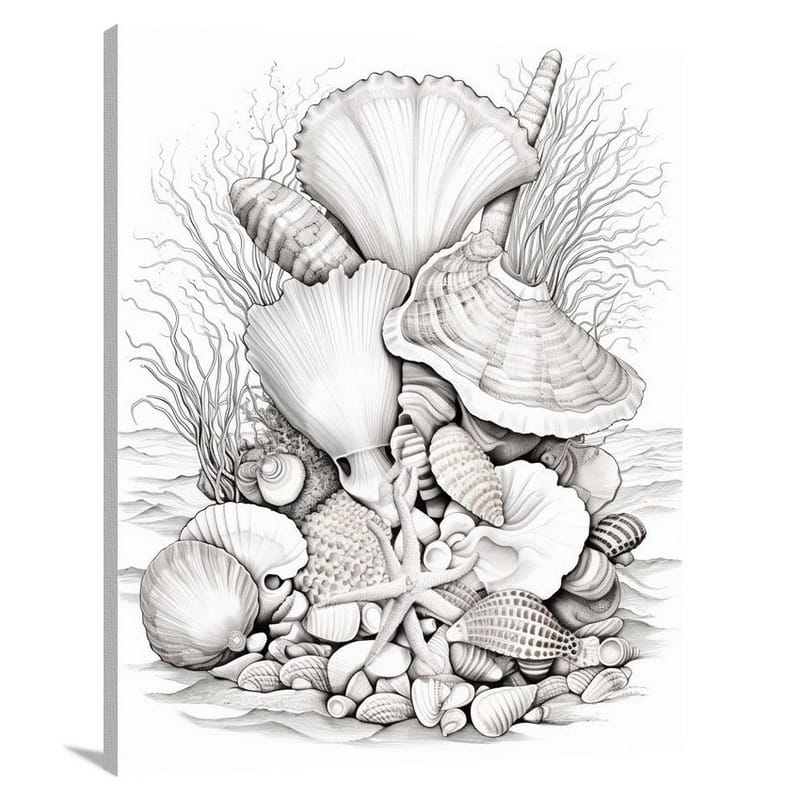 Sea Shell Symphony - Black And White - Canvas Print