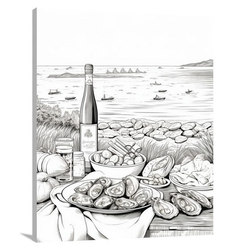 Seafood Feast - Black And White - Canvas Print