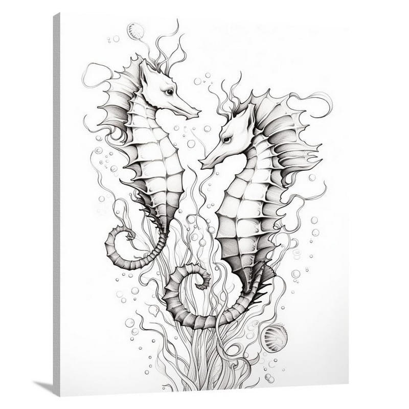Seahorse - Black and White - Canvas Print