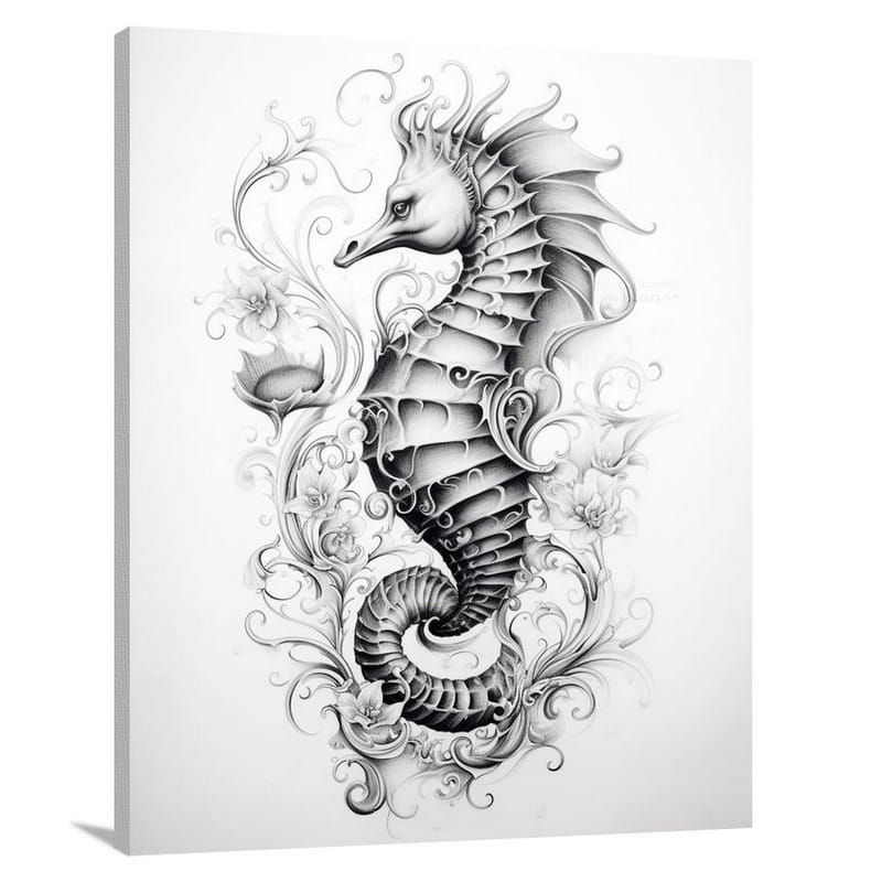 Seahorse Serenade - Black And White - Canvas Print