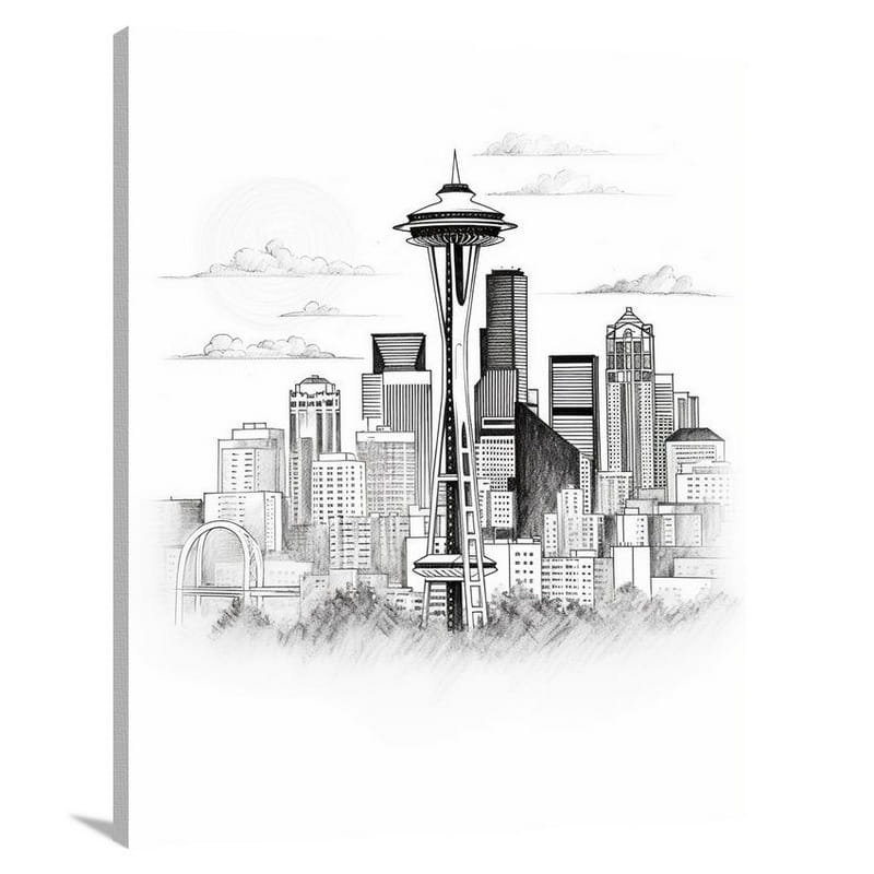 Seattle Skyline - Black And White - Canvas Print