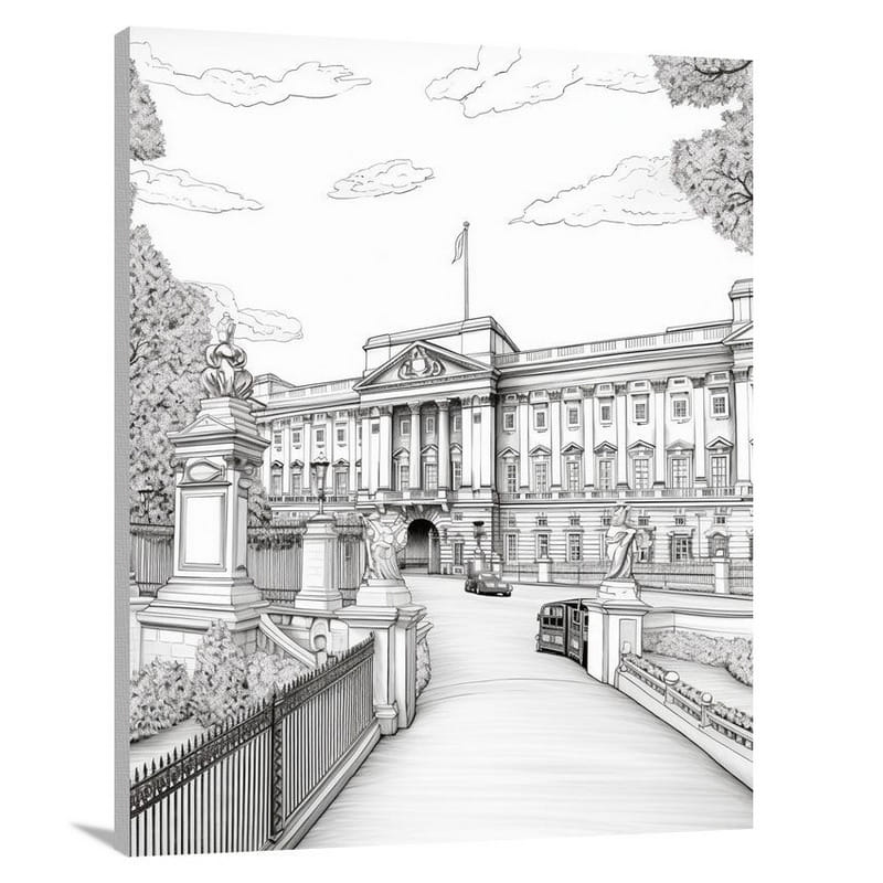 Serene Majesty: Buckingham Palace - Black And White - Canvas Print