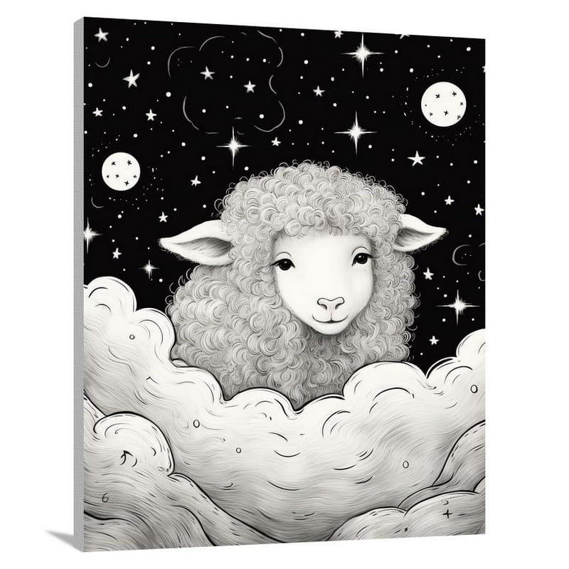 Sheep's Serenity - Black And White 2 - Canvas Print