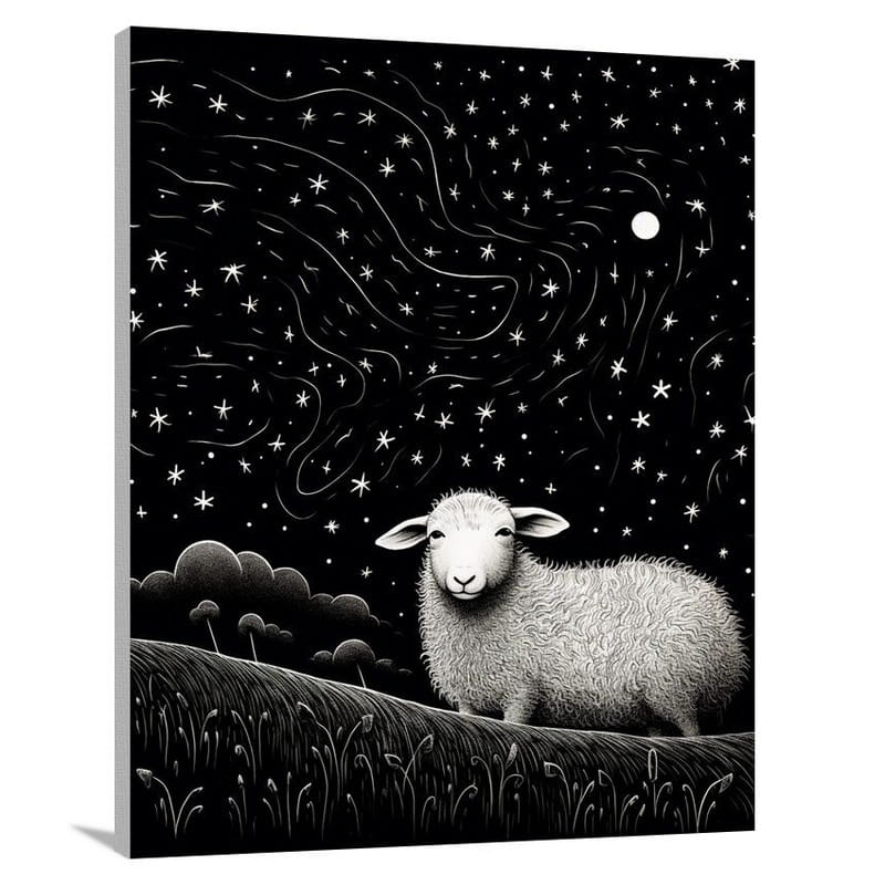 Sheep's Serenity - Black And White - Canvas Print