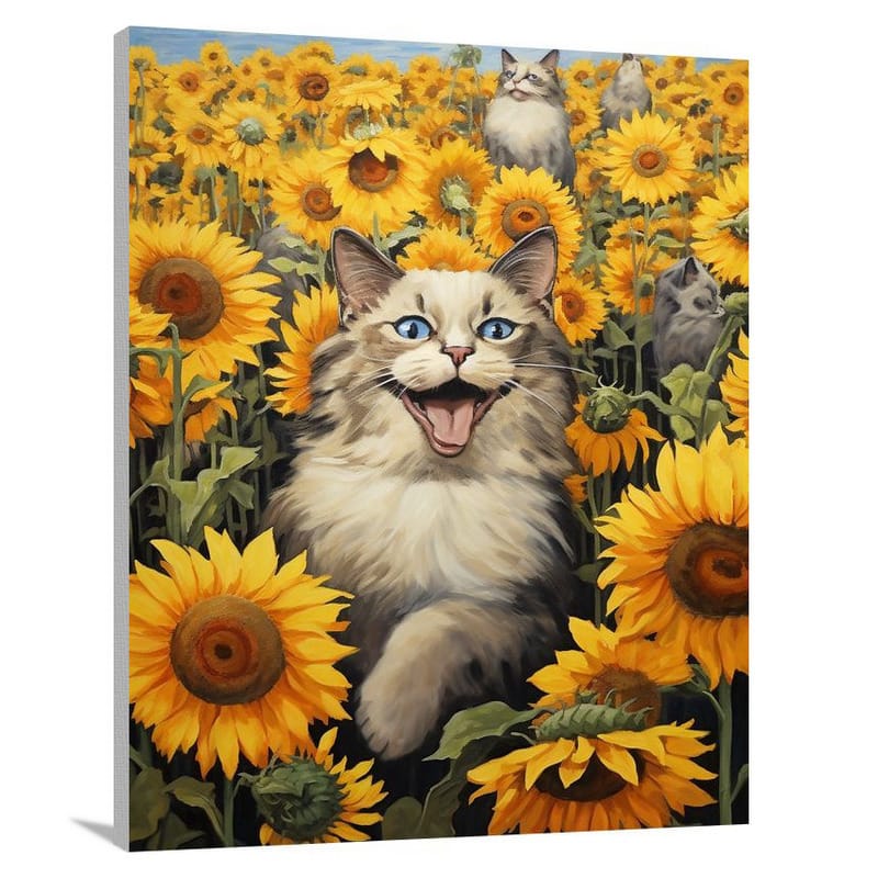 Siamese Cat in Sunflower Symphony - Canvas Print
