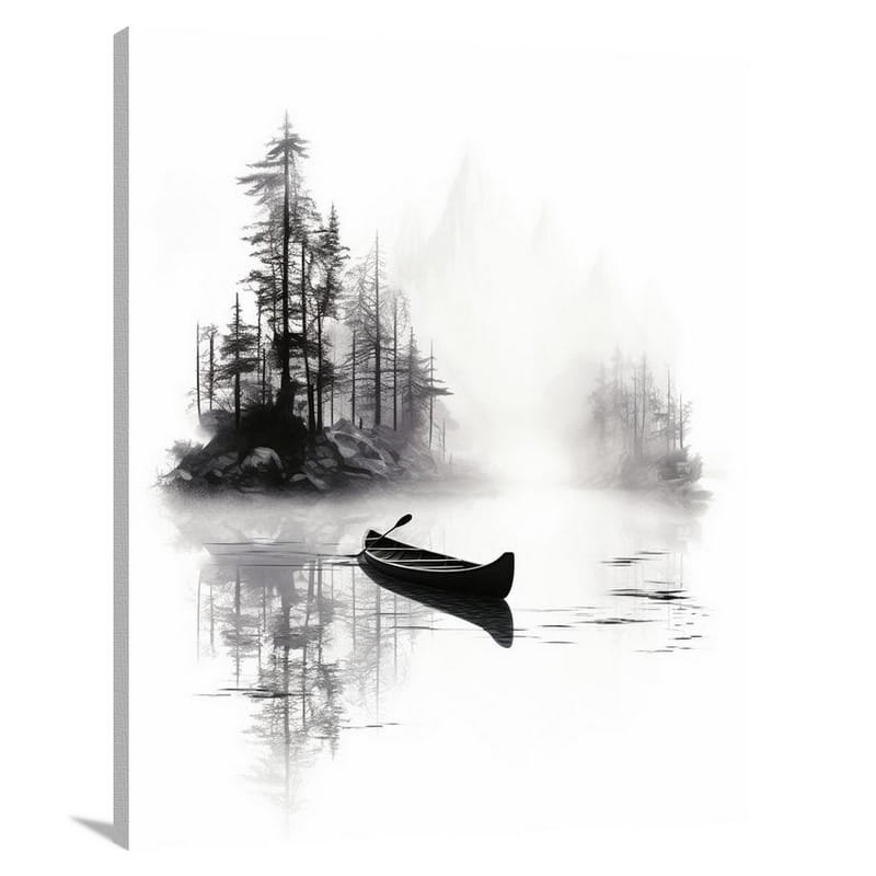 Silent Journey: Canoe's Passage - Black And White - Canvas Print
