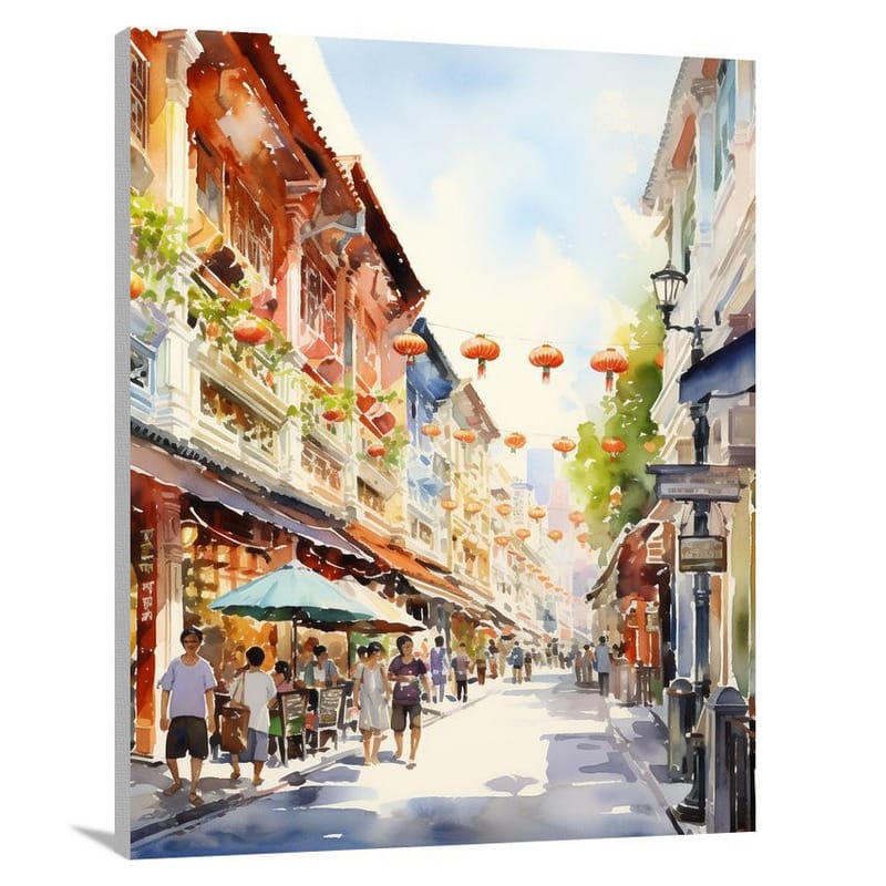 Singapore's Vibrant Chinatown - Watercolor - Canvas Print