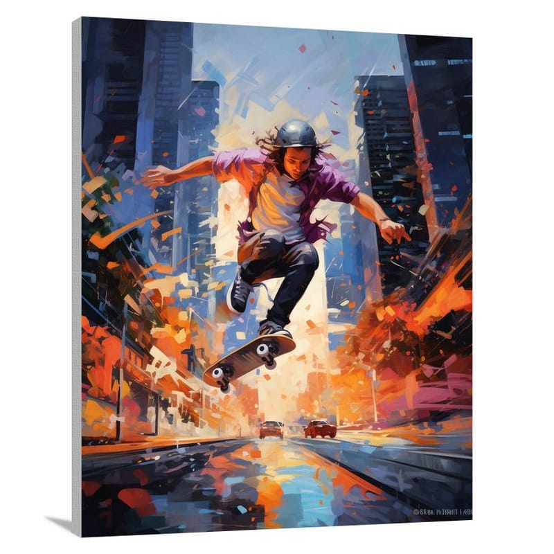 Skateboarding in the City - Canvas Print