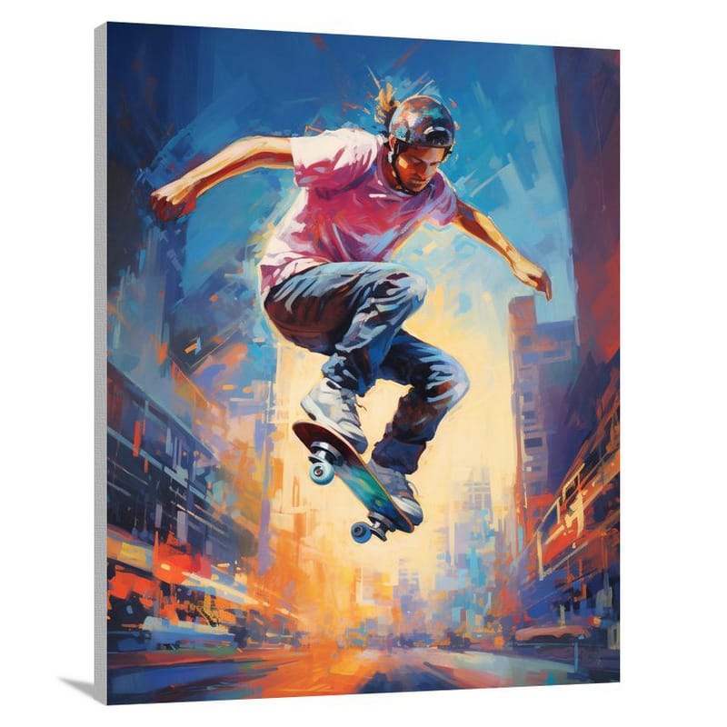 Skateboarding in the City - Impressionist - Canvas Print