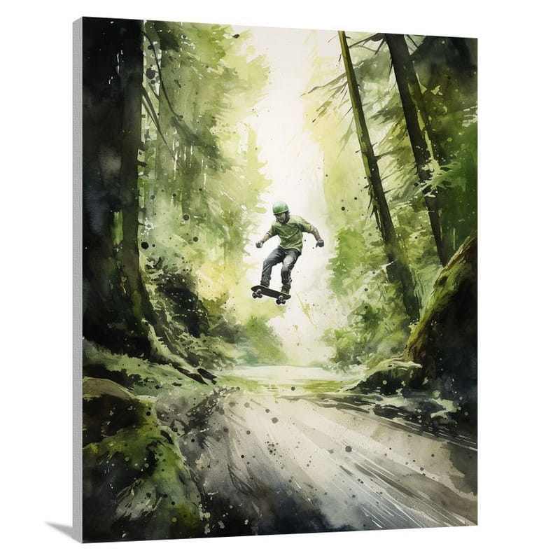 Skateboarding in the Enchanted Woods - Watercolor - Canvas Print