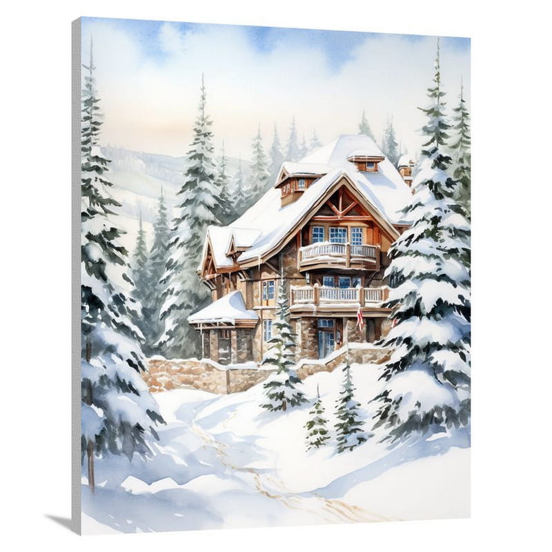 Ski Chalet - Watercolor - Watercolor - Canvas Print