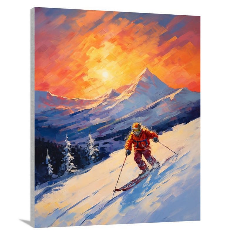 Skiing at Sunset - Impressionist - Canvas Print