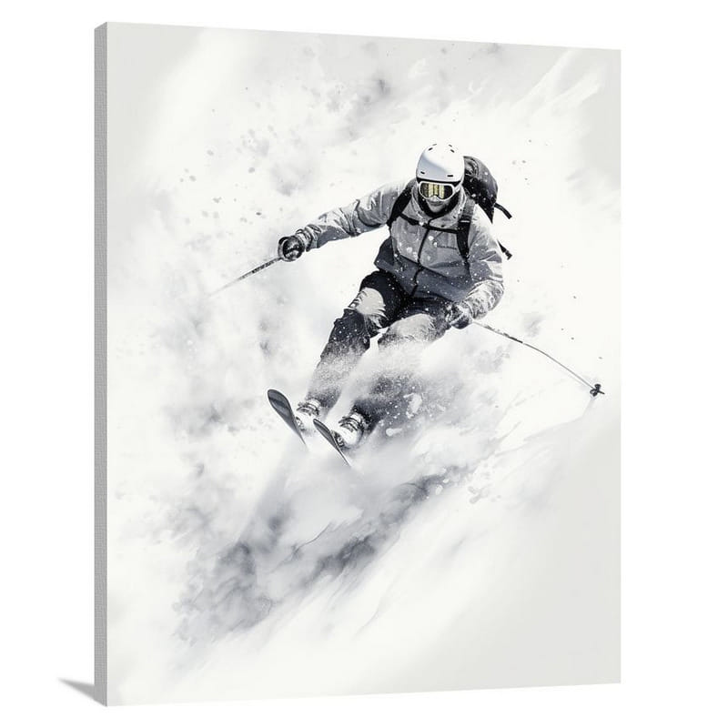 Skiing Thrills - Black And White - Canvas Print