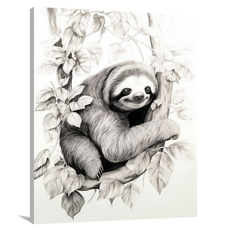 Sloth - Black and White - Black And White - Canvas Print