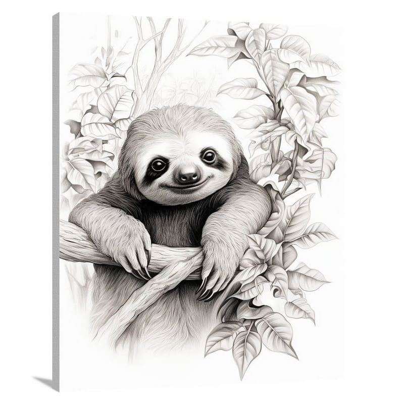 Sloth - Black and White - Canvas Print