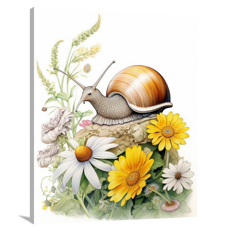 Snail's Serenade - Black And White 2 - Canvas Print