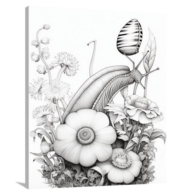 Snail's Serenade - Black And White - Canvas Print