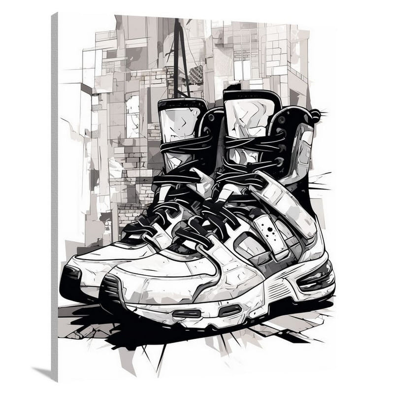 Sneaker Symphony - Black And White - Canvas Print