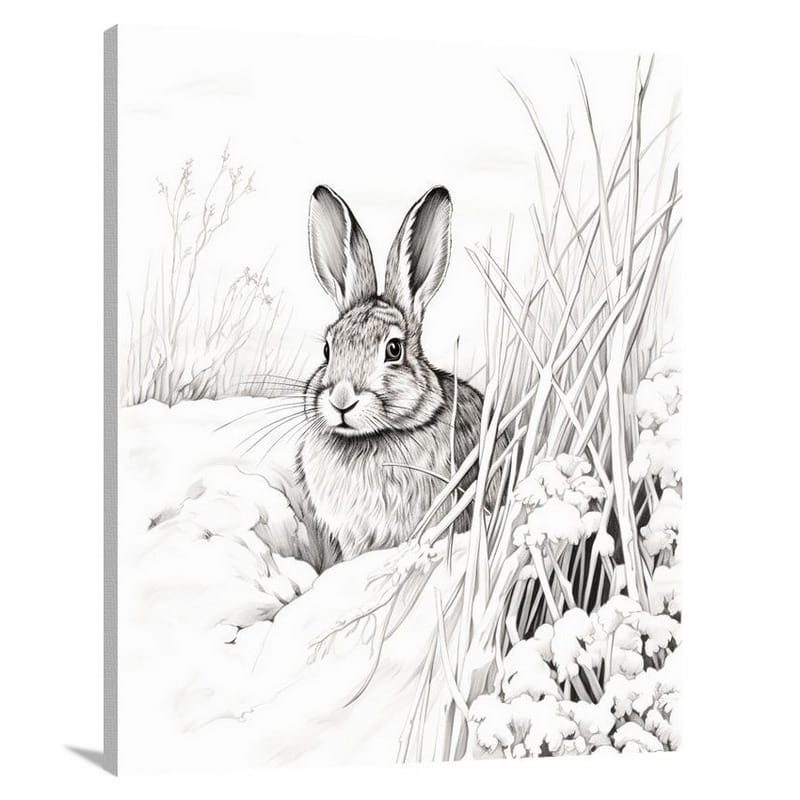 Snowbound Rabbit - Black And White - Canvas Print