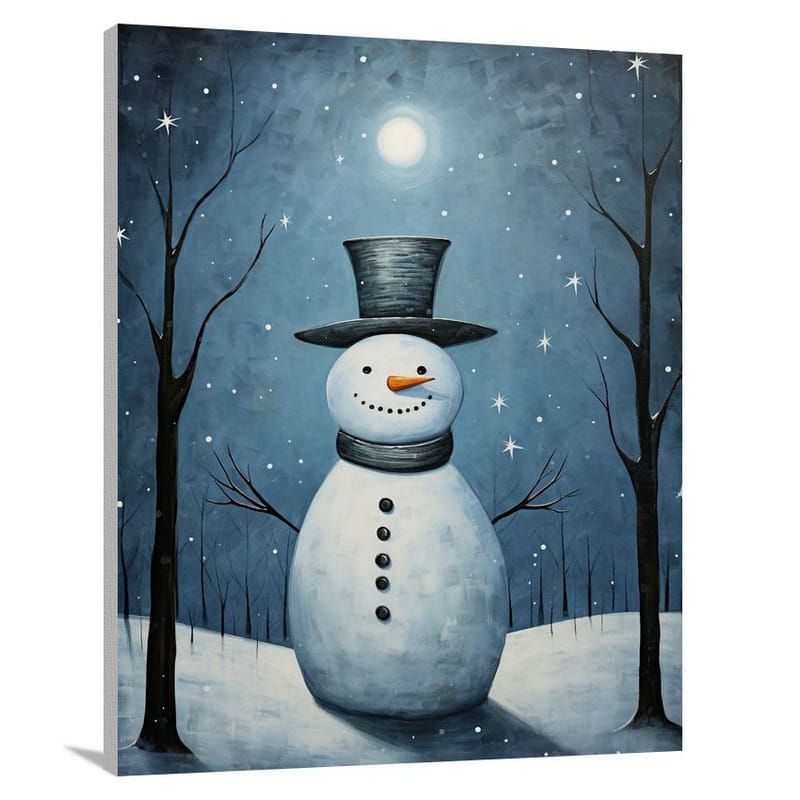 Snowman's Celestial Glow - Canvas Print