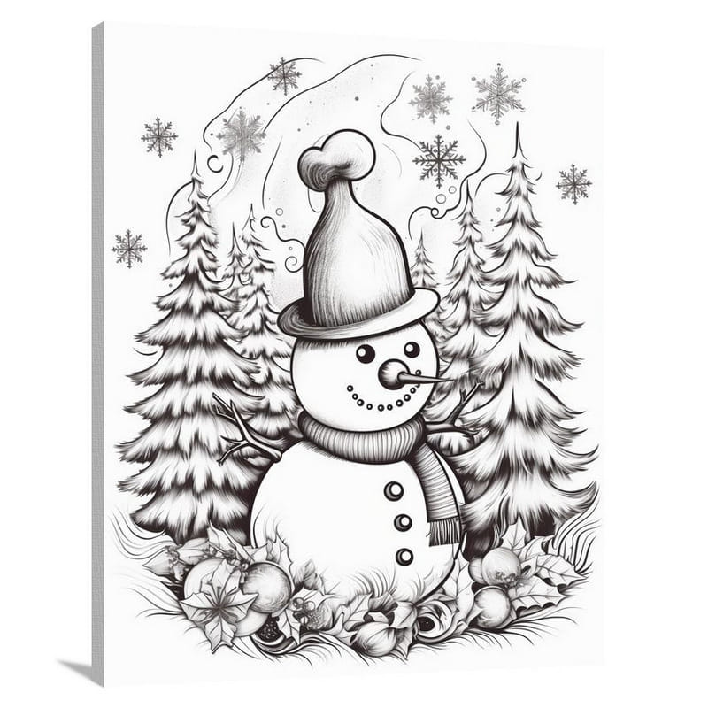 Snowman's Enchantment - Black And White - Canvas Print