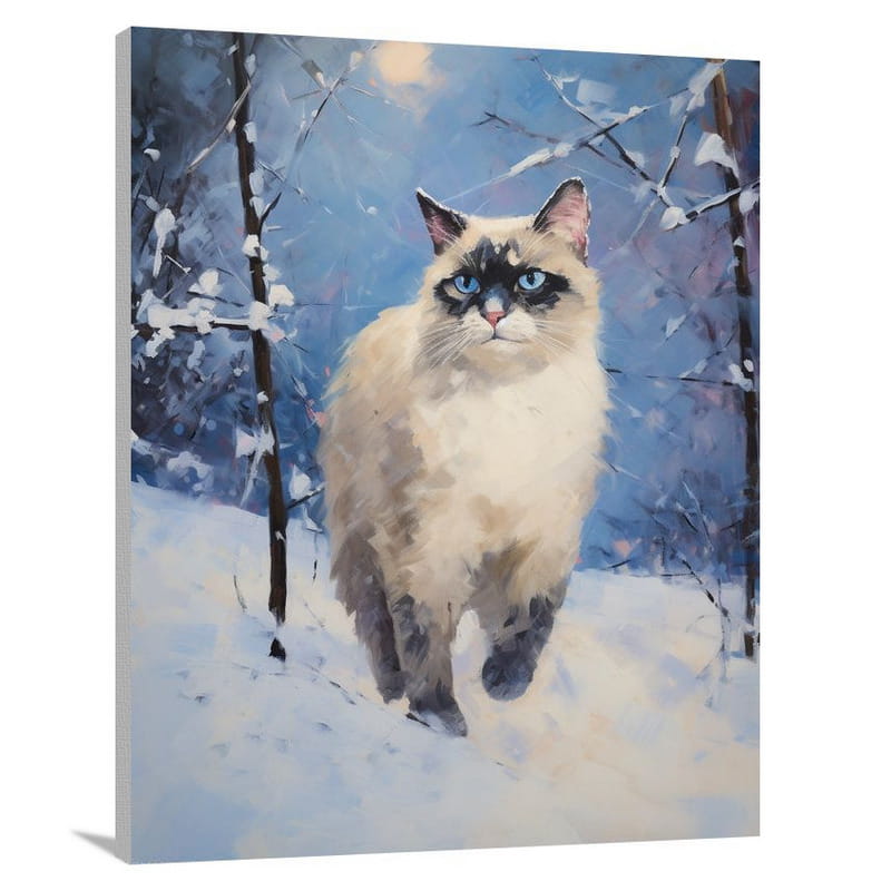 Snowshoe Cat in Moonlit Wonderland - Canvas Print
