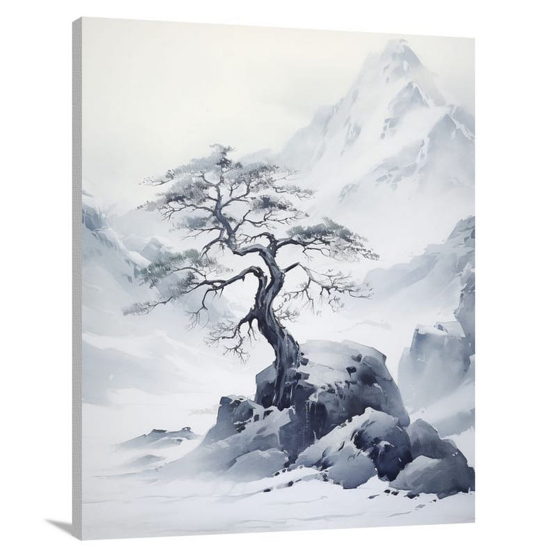 Snowy Mountain Whispers - Minimalist - Canvas Print
