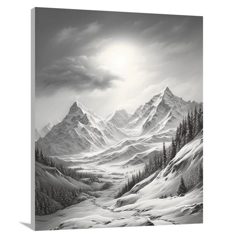 Snowy Serenity - Black And White - Canvas Print
