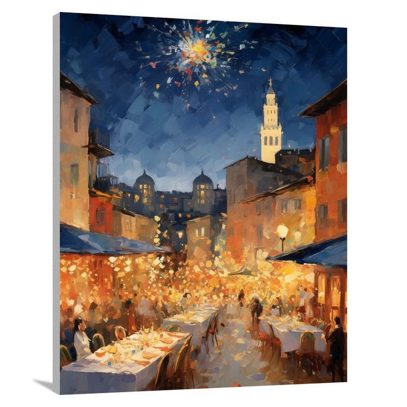 Spanish Fiesta: Tables Under Starlit Sky - Canvas Print