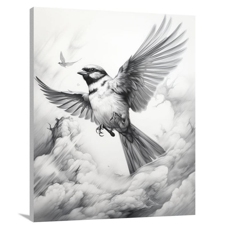 Sparrow's Flight - Black And White - Canvas Print