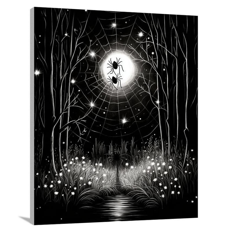 Spider's Night Symphony - Black And White - Canvas Print