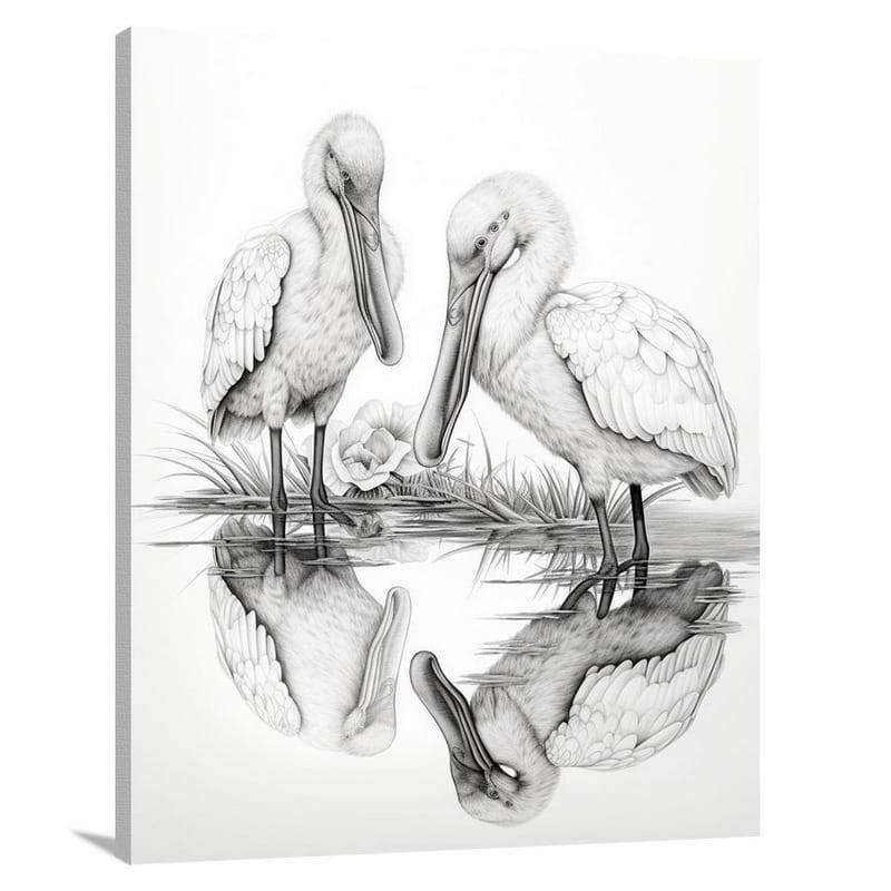 Spoonbill - Black and White - Canvas Print