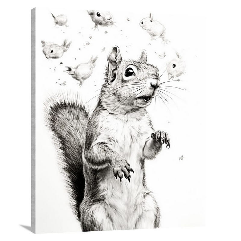 Squirrel's Farm Spectacle - Black And White - Canvas Print
