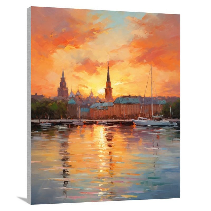 Stockholm Sunset: A Fiery Impression - Canvas Print