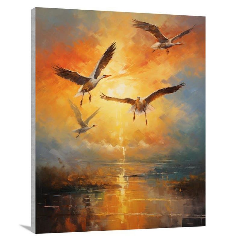 Stork's Fiery Flight - Canvas Print