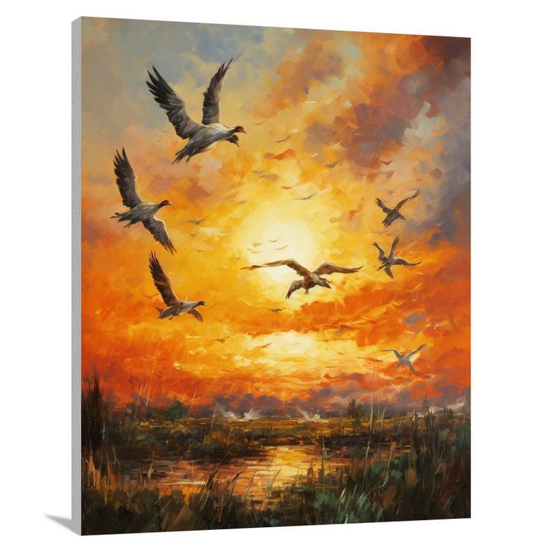 Stork's Fiery Flight - Impressionist - Canvas Print
