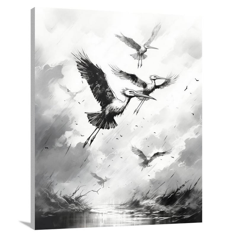Stork's Flight - Black And White 2 - Canvas Print