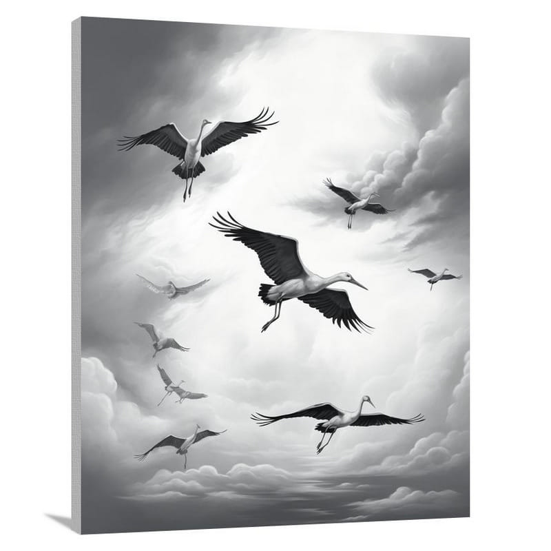 Stork's Flight - Black And White - Canvas Print