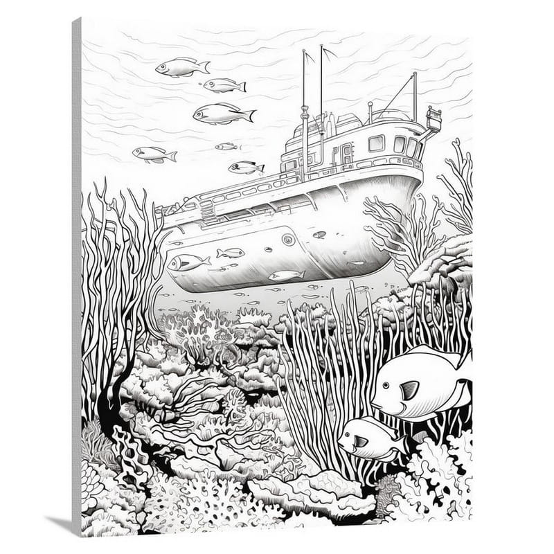 Submarine's Silent Voyage - Black And White - Canvas Print