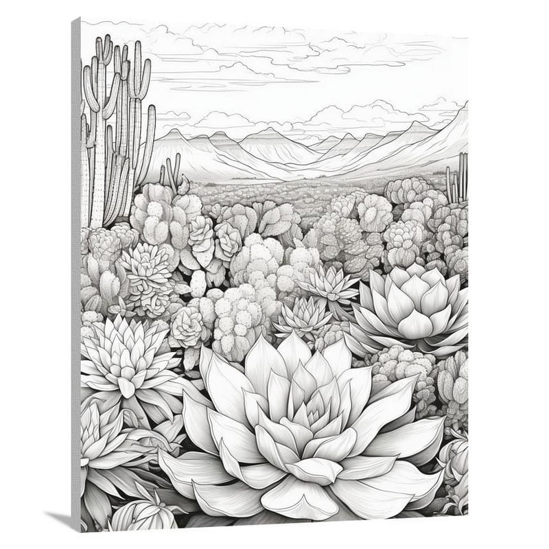 Succulent Oasis - Black And White - Canvas Print