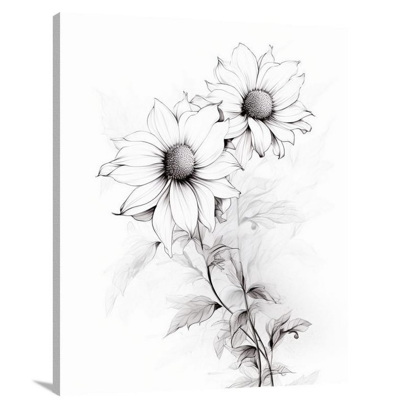 Sunflower - Black and White - Canvas Print