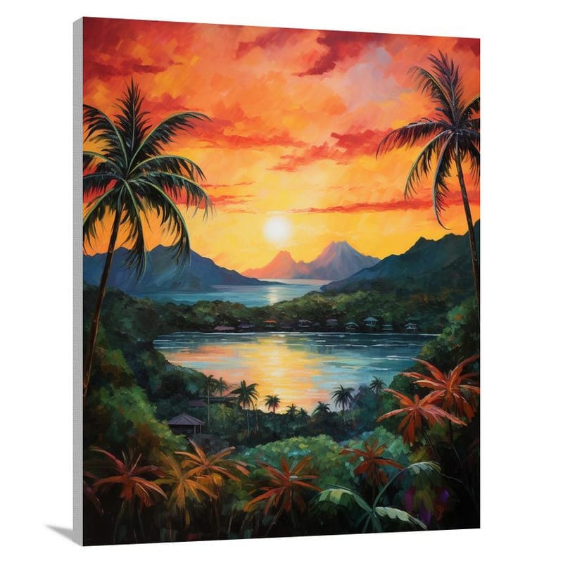 Sunset Serenade: Saint Lucia's Fiery Hues - Canvas Print
