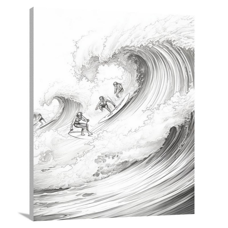 Surfing Symphony - Black And White - Canvas Print