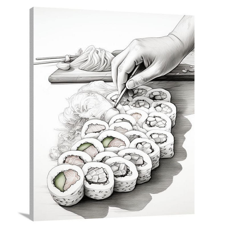 Sushi - Black and White - Canvas Print