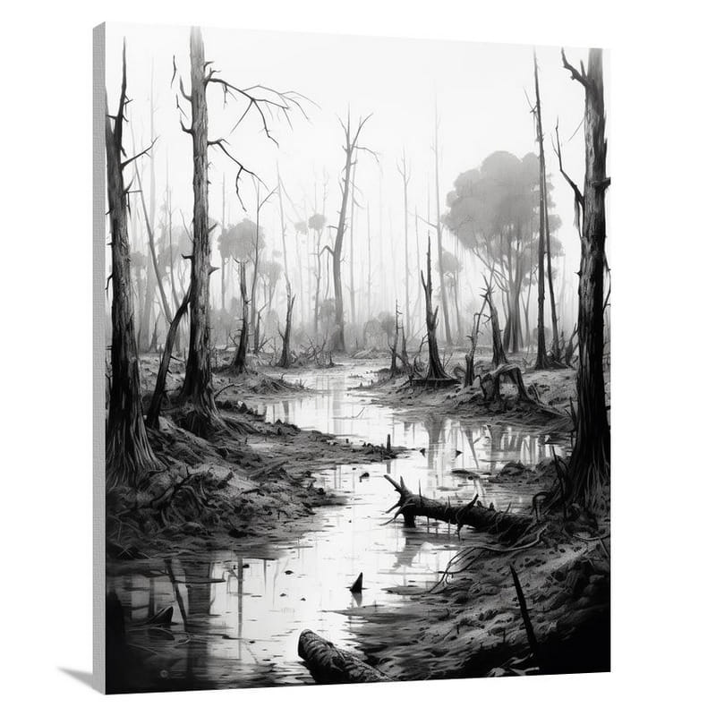 Swamp Serenity - Black And White 2 - Canvas Print