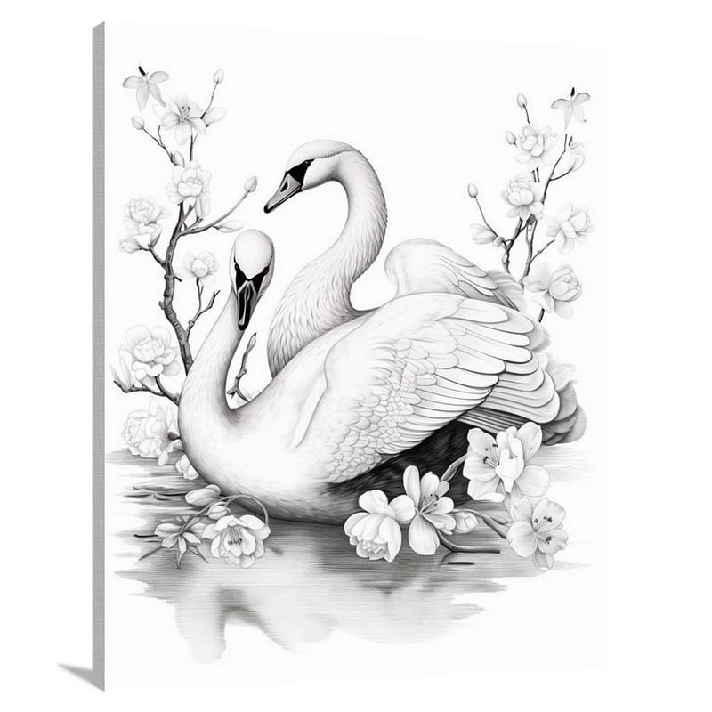 Swan - Black and White - Canvas Print