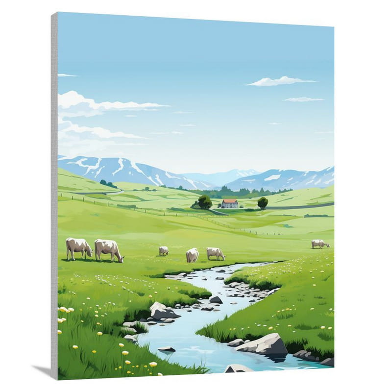 Swiss Serenity: Tranquil Pastures - Minimalist - Canvas Print
