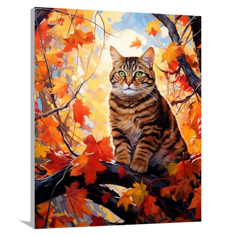 Tabby Cat's Autumn Serenade - Canvas Print