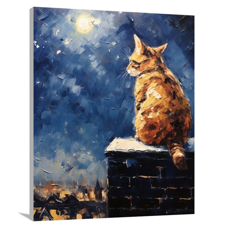 Tabby Cat's Moonlit Reverie - Canvas Print